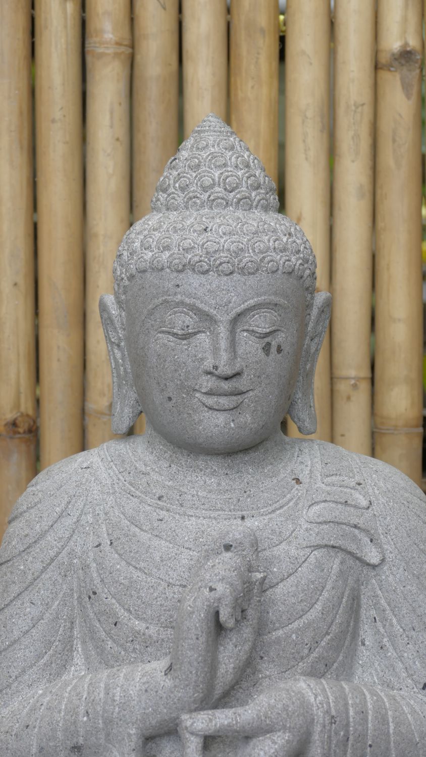  Product image 3 of the product “Seated Buddha made of Riverstone in Dharmachakra gesture of wheel of the teaching of the Dharma, H. 80cm. ”